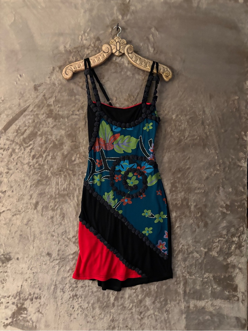 Swamee Women’s Bohemian Floral Patchwork Mini Dress in Black Multi-Color Size M